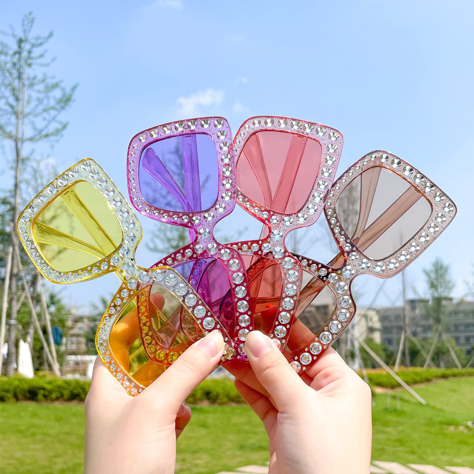 Paquete de 10 lentes de sol cuadrados de gran tamaño con purpurina de diamante, retro, marco grueso, lentes de sol brillantes, recuerdos de fiesta