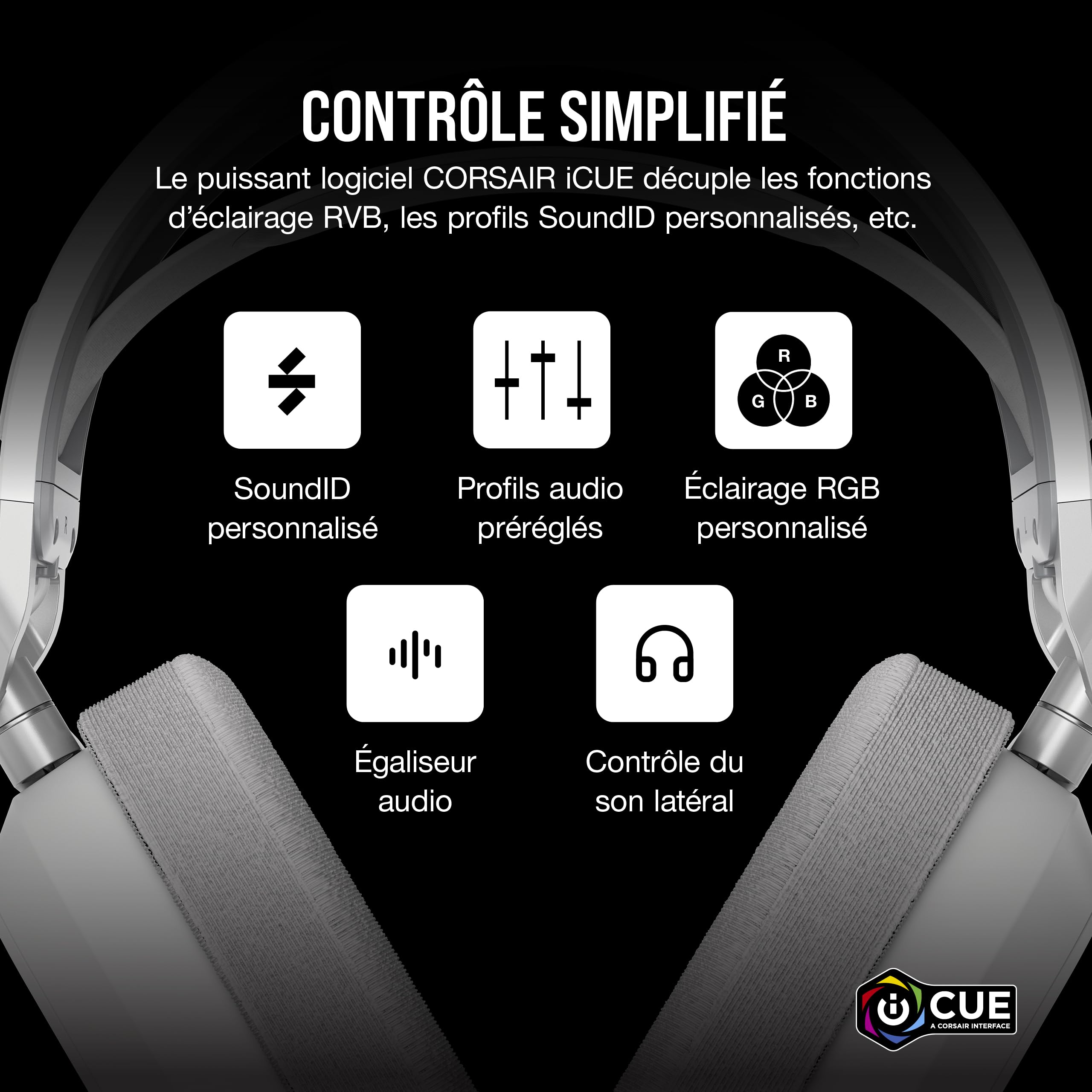 Corsair HS80 Max Wireless Casque de Jeu Multiplateforme avec Bluetooth - Dolby Atmos - Microphone de Qualité Professionnelle - Compatible iCUE - PC, Mac, PS5, PS4, Mobile - Blanc
