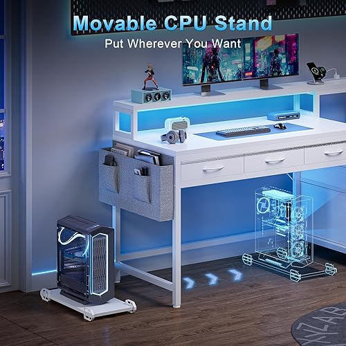 Miniatura 7 de REAHOME Escritorio de juegos de 61 pulgadas con estación de carga y luces LED, escritorio de computadora reversible con cajón de almacenamiento y