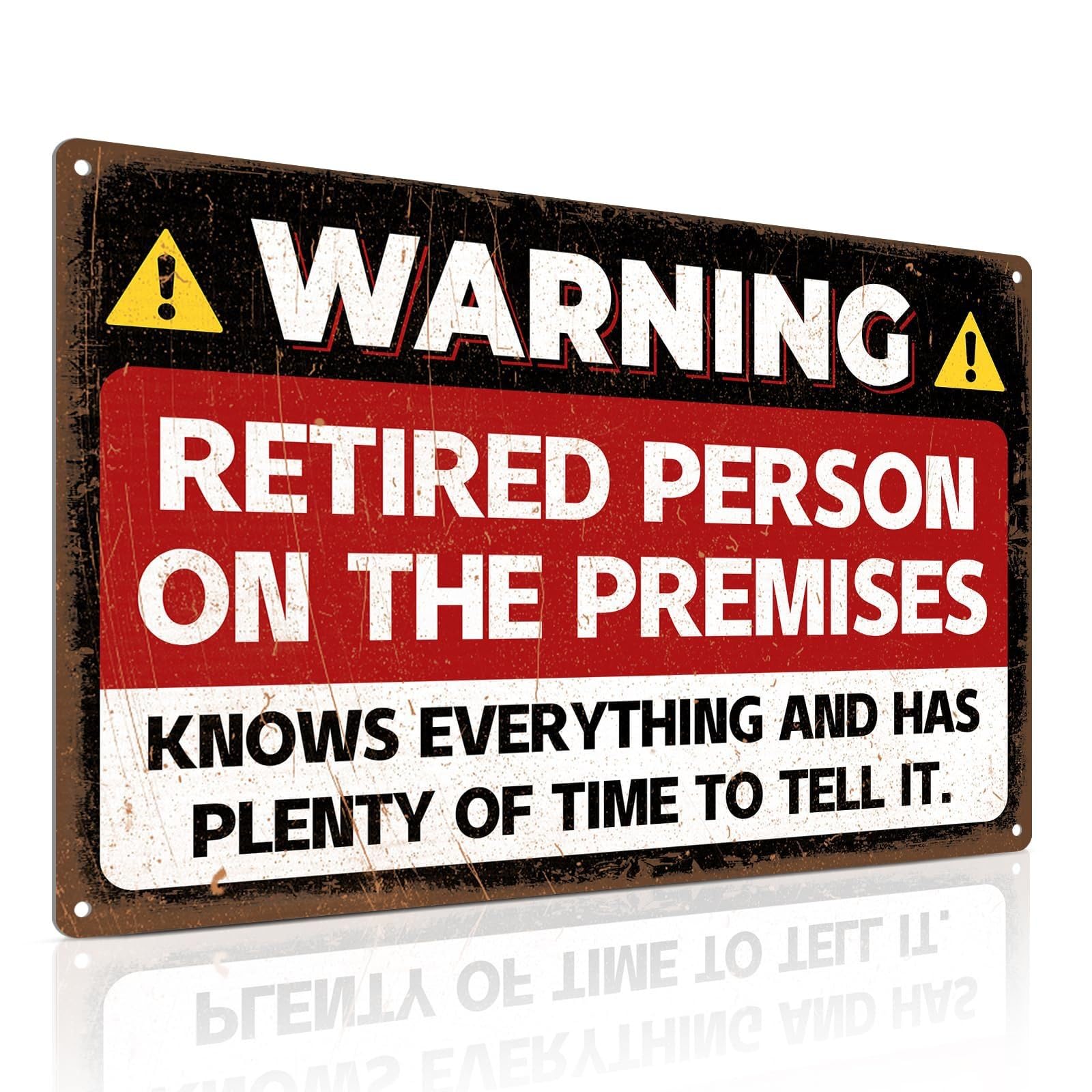 Retirement Gifts for Women Men Metal Sign,Warning Retired Person on the Premises Retirement Plaque and Card,30x20cm Retirement Decorations for Party Table,Leaving Gifts for Colleagues Friends Family