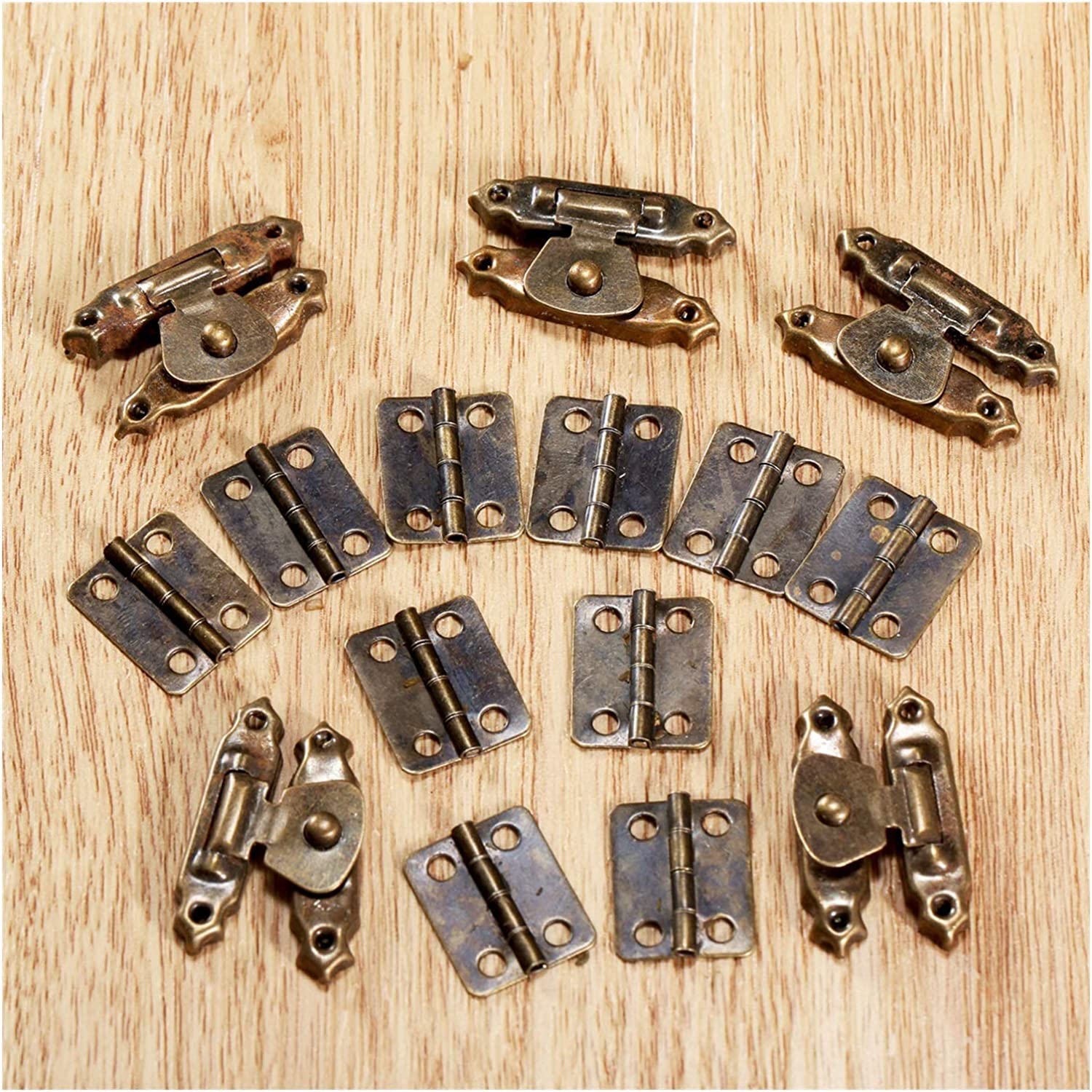 Antiguo Retro cerrojo hebilla gancho ojo pestillo, 10 piezas bronce muebles gabinete bisagras + 5 piezas de joyería caja de madera caja interruptor hebilla puerta pestillo hierro Retro Hardware acceso