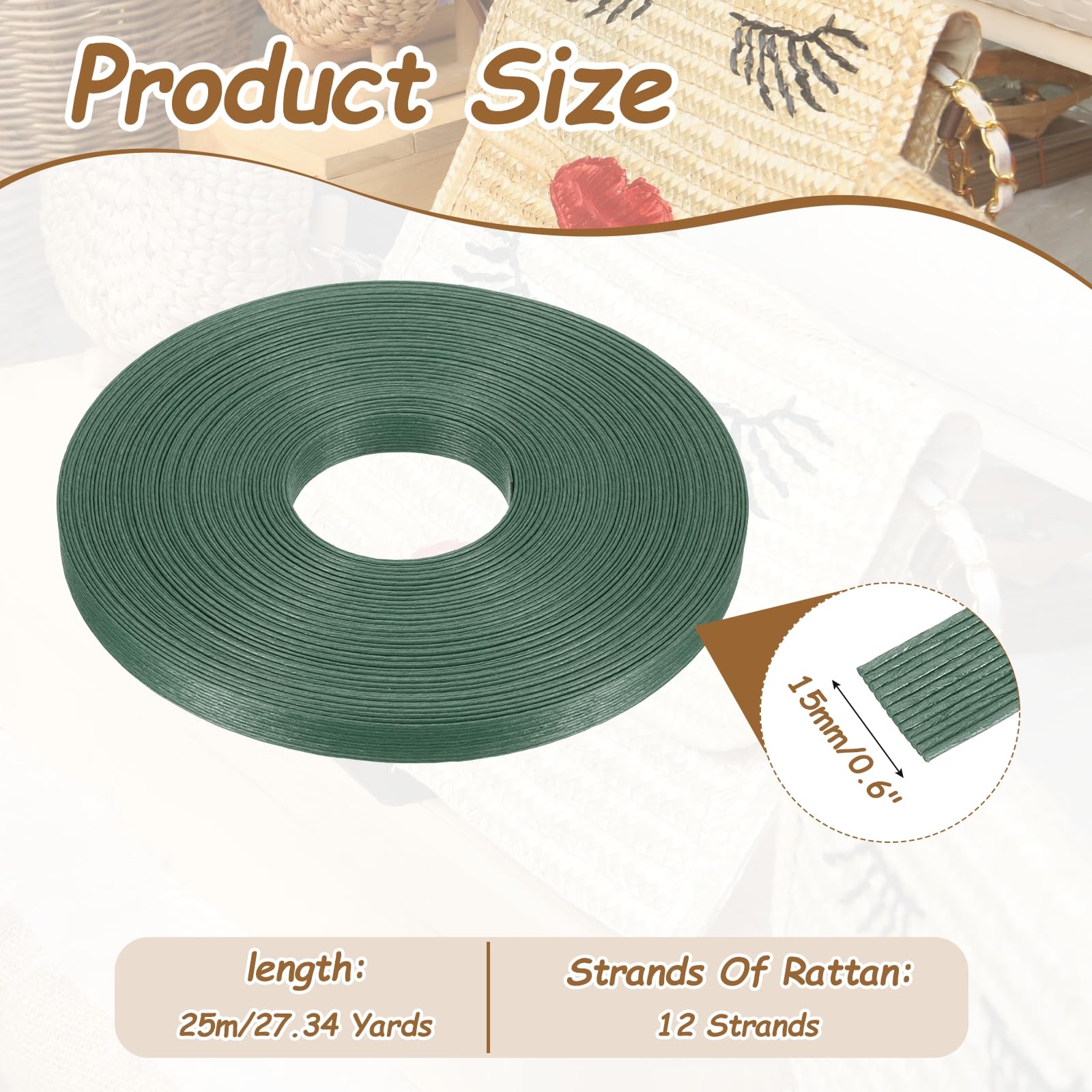 PATIKIL 27.3 Yards x 0.6" Paper Rattan Weaving Cane - Image 2