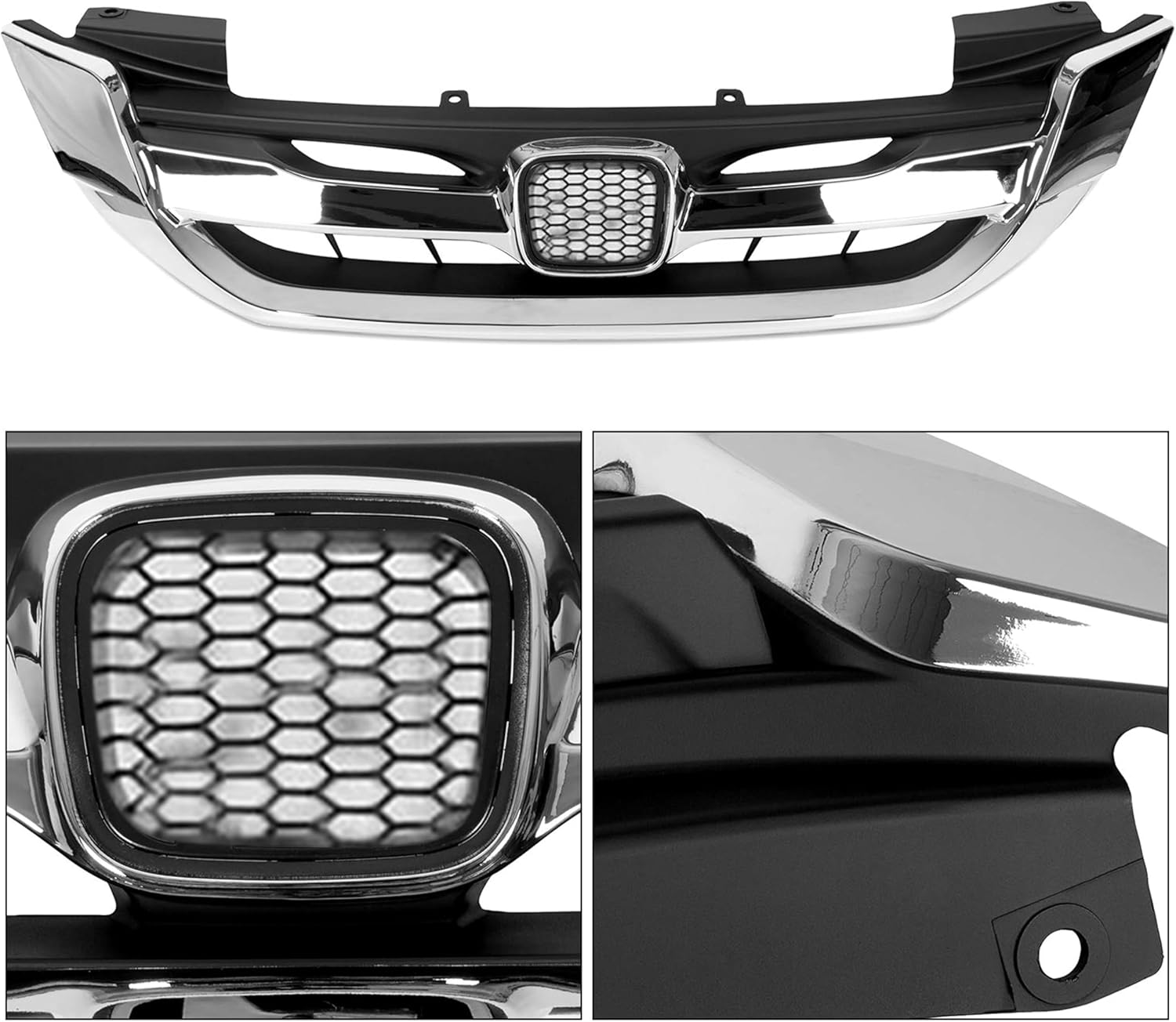 ECOTRIC Front Bumper Grille Compatible With 2013 2014 2015 Honda Accord 4 Door Sedan, Chrome Hood Mesh Grill Replacement for 71121T2FA01 HO1200214, JDM Mod Style