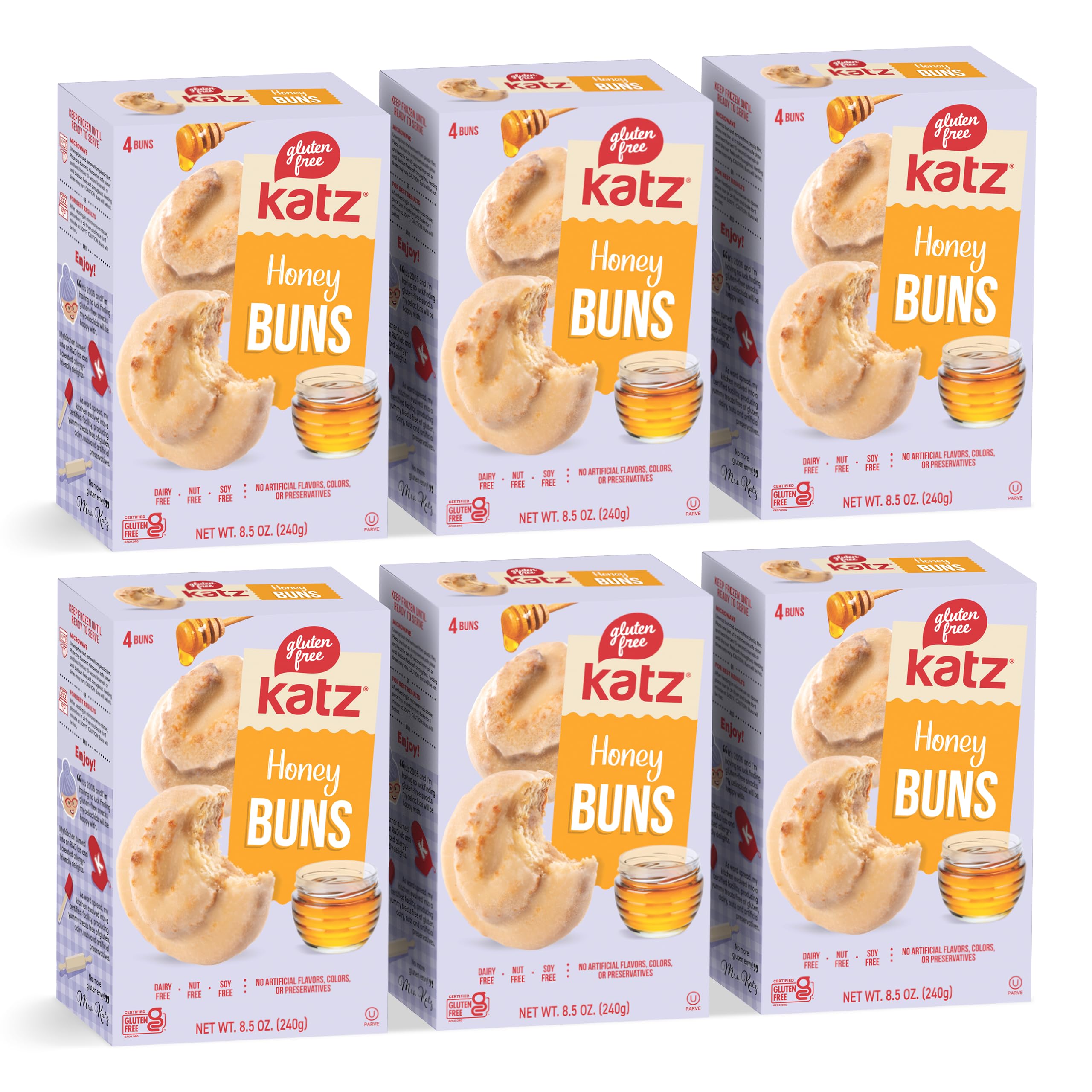 Katz Gluten Free Honey Buns, 4 Individually Wrapped Snack Cakes | Tree Nut Free | Peanut Free | Dairy Free | Soy Free (Pack of 6)