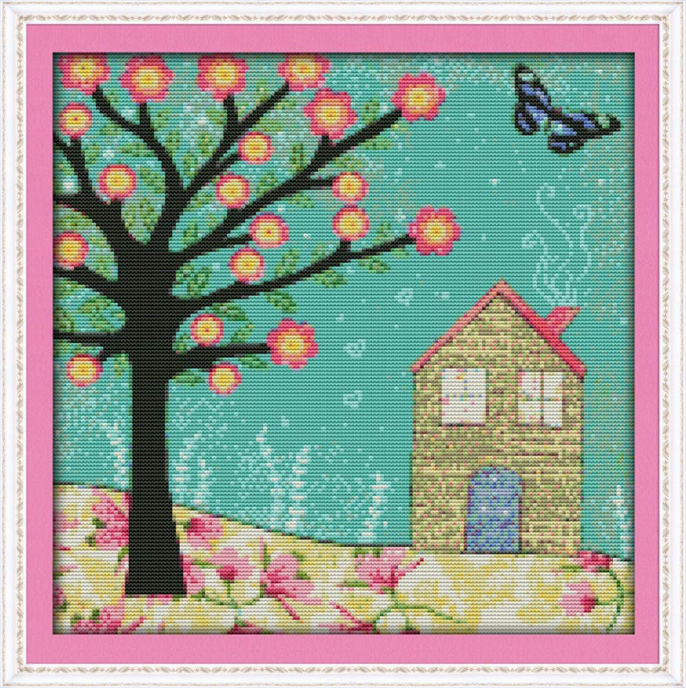 Awesocrafts Kreuzstich-Set „Palm Springs“ – Inkl. Stoff, Garn & Nadel, 14CT, 23x21 Cm, Entspannungs-Handwerk