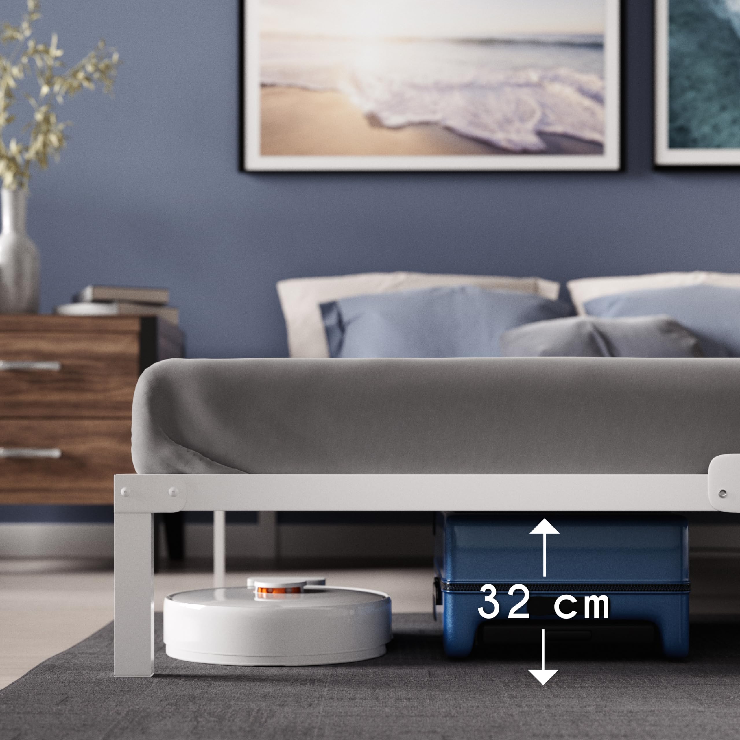 Dreamzie Cama de Metal 90x190 con Somier Blanco - Altura de 35 cm - Somier 90x190 con Patas