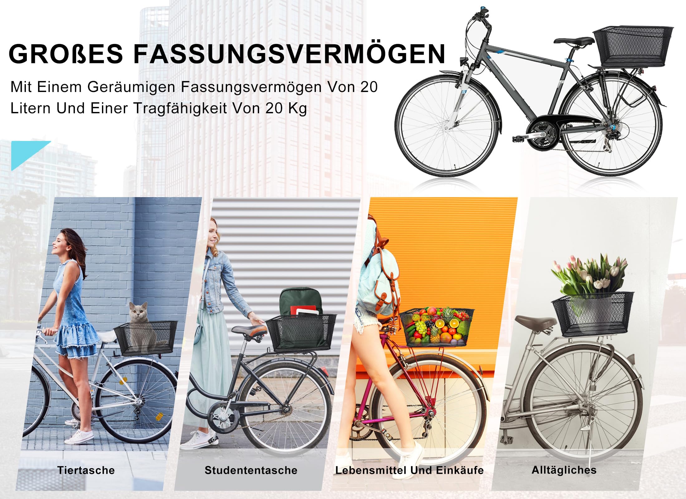 Cryfokt Panier de Vélo Arrière, Panier à Vélo en Fil Métallique avec Couvercle étanche, Panier de Rangement pour Porte-vélos de Grande capacité 20L pour Porte-vélos Arrière, Roulement 20Kg