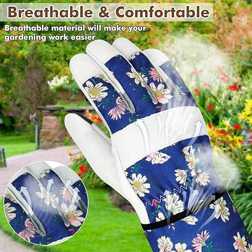 Miniatura 3 de Guantes de jardinería de cuero para mujer, guantes de jardín a prueba de espinas, diseño de pantalla táctil, guantes de trabajo resistentes para el
