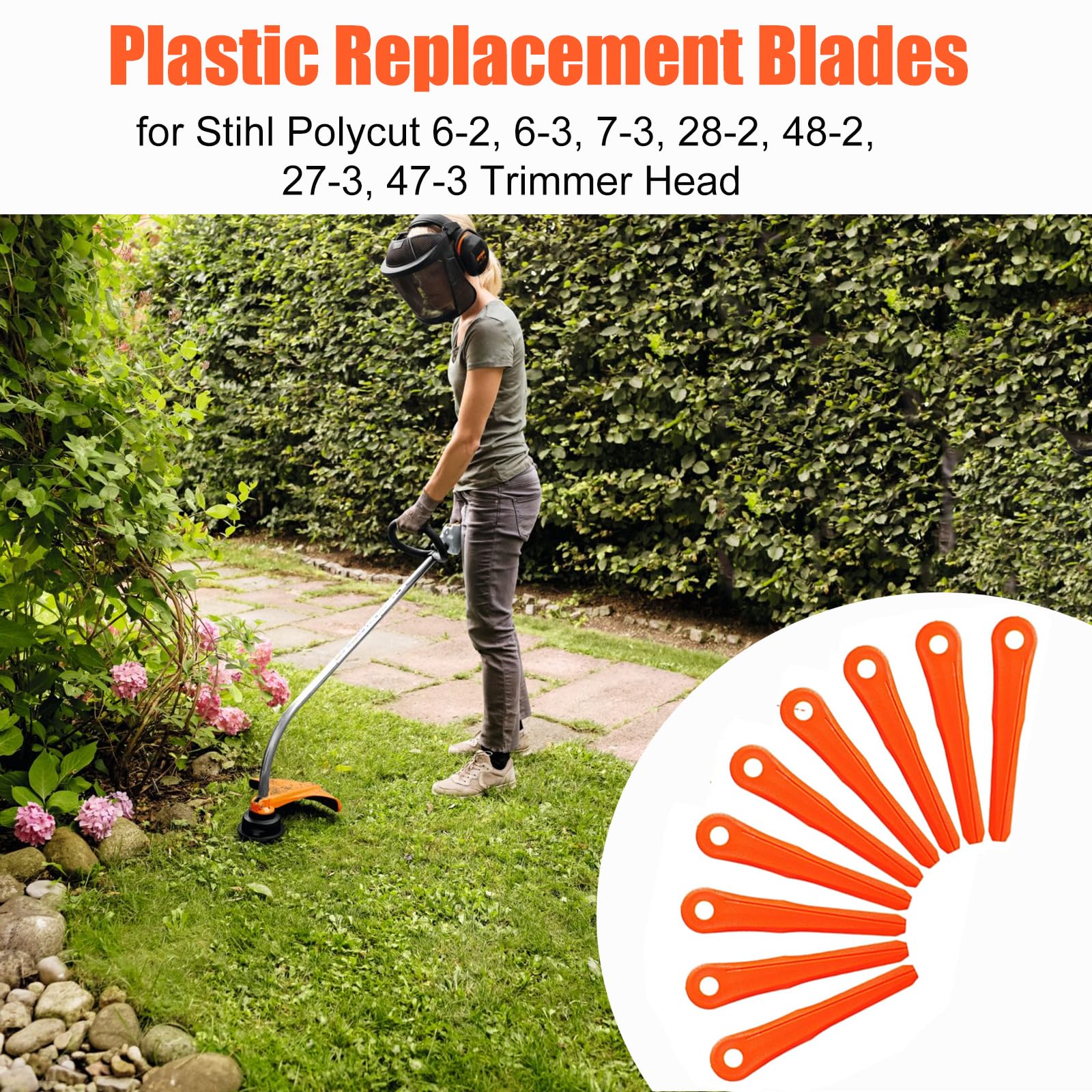 Chuancheng Paquete de 30 cuchillas de plástico 4002 007 1000 para cabezales de recortadora Stihl Weed Eater Blade Polycut 6-2, 6-3, 7-3, Polycut 28-2, 48-2, 47-3
