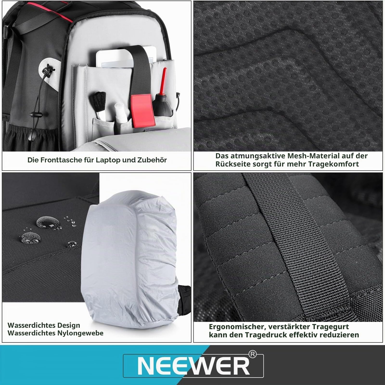 Neewer Pro wasserdicht stoßfest Verstellbarer gepolsterter Kamera Rucksack Tasche mit Diebstahlschutz Zahlenschloss Kompatibel mit DJI Drone DSLR Stative Flash Objektiv und andere Zubehör – Bild 7