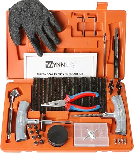 WYNNsky Kit de herramientas de reparación de neumáticos de alta resistencia, kit de 54 tapones de neumáticos planos para motocicleta, ATV, Jeep,