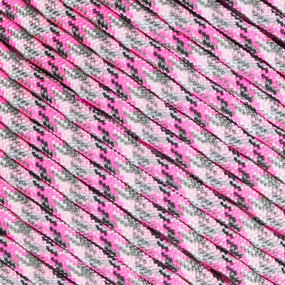 Fluorescent Reflective 550 Type III Guyline Tent Rope Camping Survival Cord High-Visibility Paracord (Reflective Pretty Pink, 100 Feet)