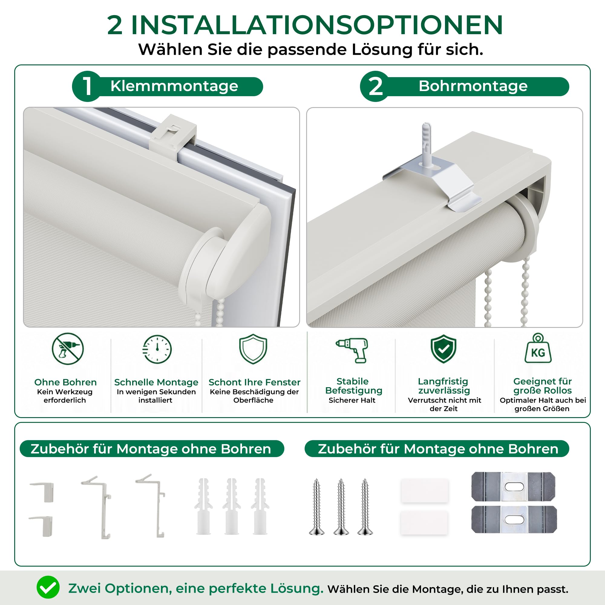 Allesin Verdunklungsrollo ohne Bohren, Hellgrau B115 x H200cm (Stoffbreite 115 cm), Thermorollo Klemmrollo, 100% Verdunkelung, Wärmeschutz, UV-Schutz, Sichtschutz für Fenster und Balkontür