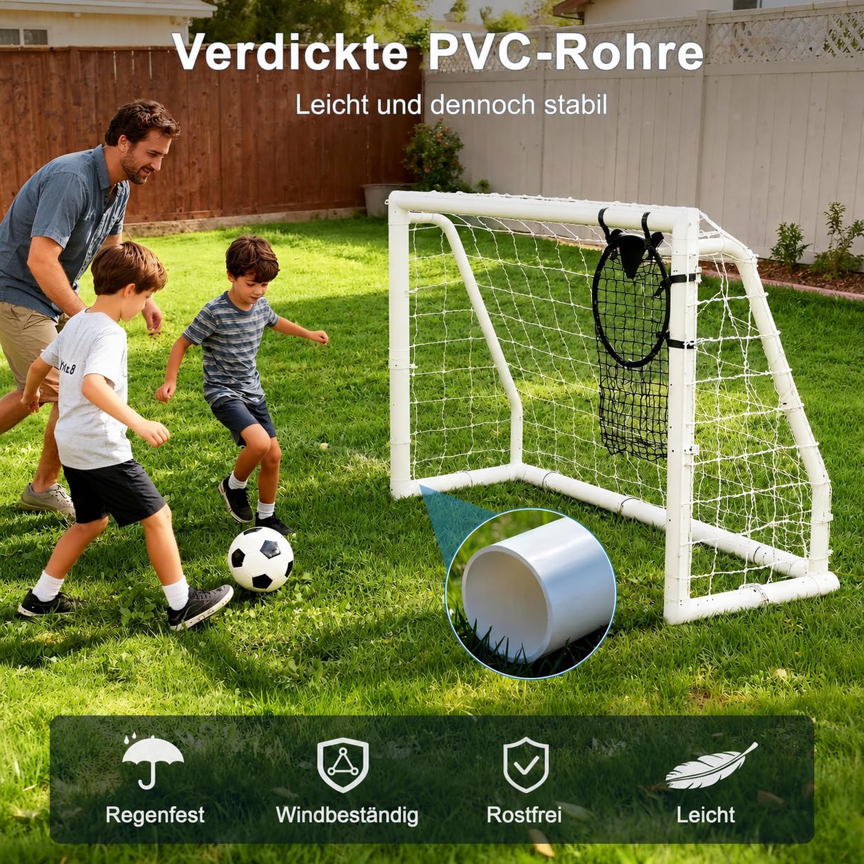 MOPHOTO FußBalltor FüR Garten,Faltbares/Festes Outdoor-TrainingsfußBalltor,Stahlrahmen/PVC-Material,Einfach Zu Montieren,Geeignet FüR FußBallspiele(PVC(Weiß)–244×183 cm