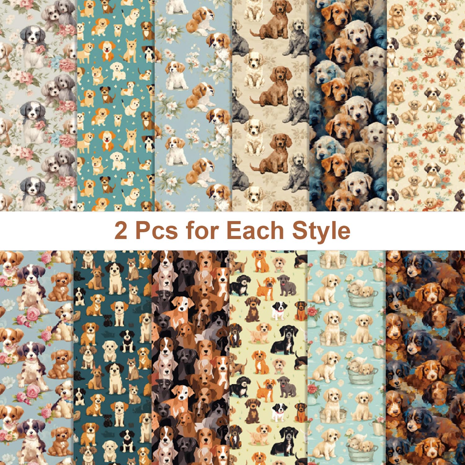24 hojas de papel con patrón de cachorro, 6 x 6 pulgadas, suministros de álbumes de recortes para cachorros, papel decorativo para manualidades, tarjetas, álbumes de fotos, decoración de diario de