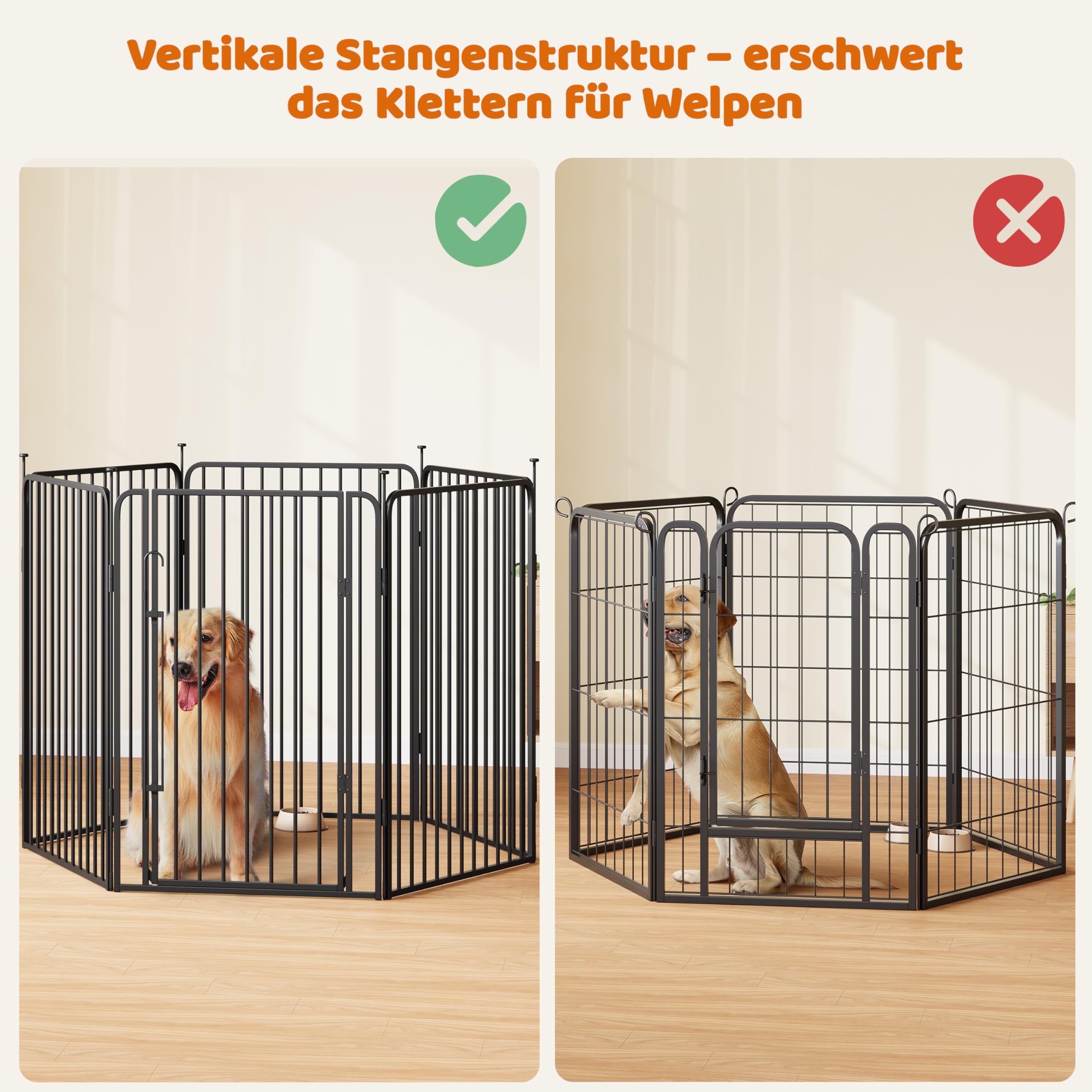 Yaheetech Welpenauslauf 6-teilig 100cm hoch, Welpenlaufstall mit integriertem Schloss, Geräuscharme Rohre, Bodenschoner, 8 mm Verstärkte Metalldrähte, Hundelaufstall für Wohnung & Garten