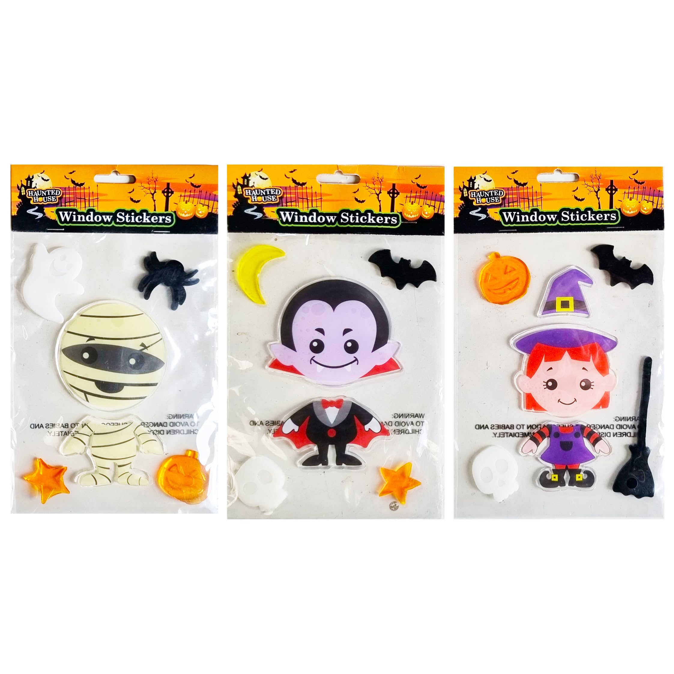 Homestreetuk Cute Spooky Halloween Gel Window Stickers Decals For Glass One Random Vampire, Witch Or Mummy