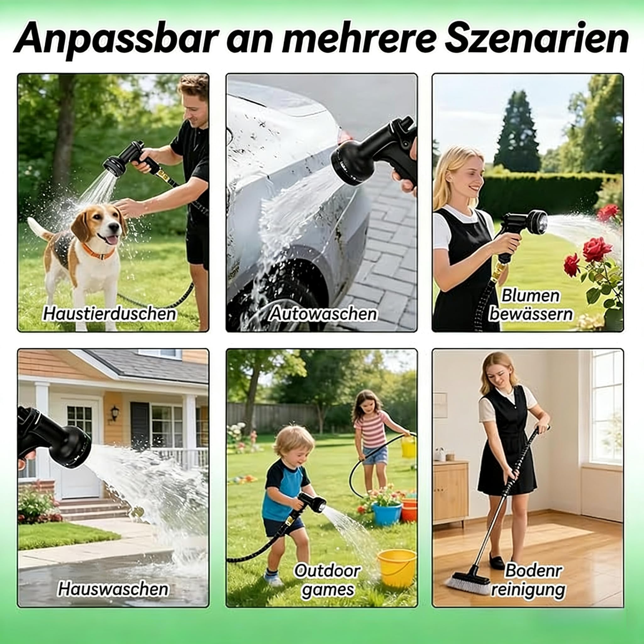 Latex-Expander-Gartenschlauch | Flexibler Wasser-Gartenschlauch mit 3/4" & 1/2" Metall-Anschlüssen | Knickfrei & Leicht | 10-Funktionen Spritzdüse für Gartenbewässerung, Autowäsche (150FT)