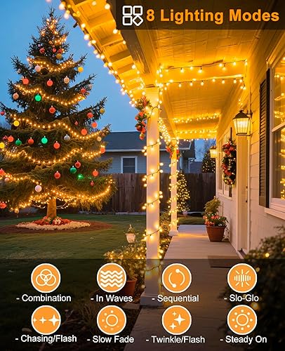 Miniatura 2 de Tira de 240 luces LED de Navidad de 80 pies para exteriores, cadena de luces de alambre verde para exteriores con 8 modos de iluminación, luz