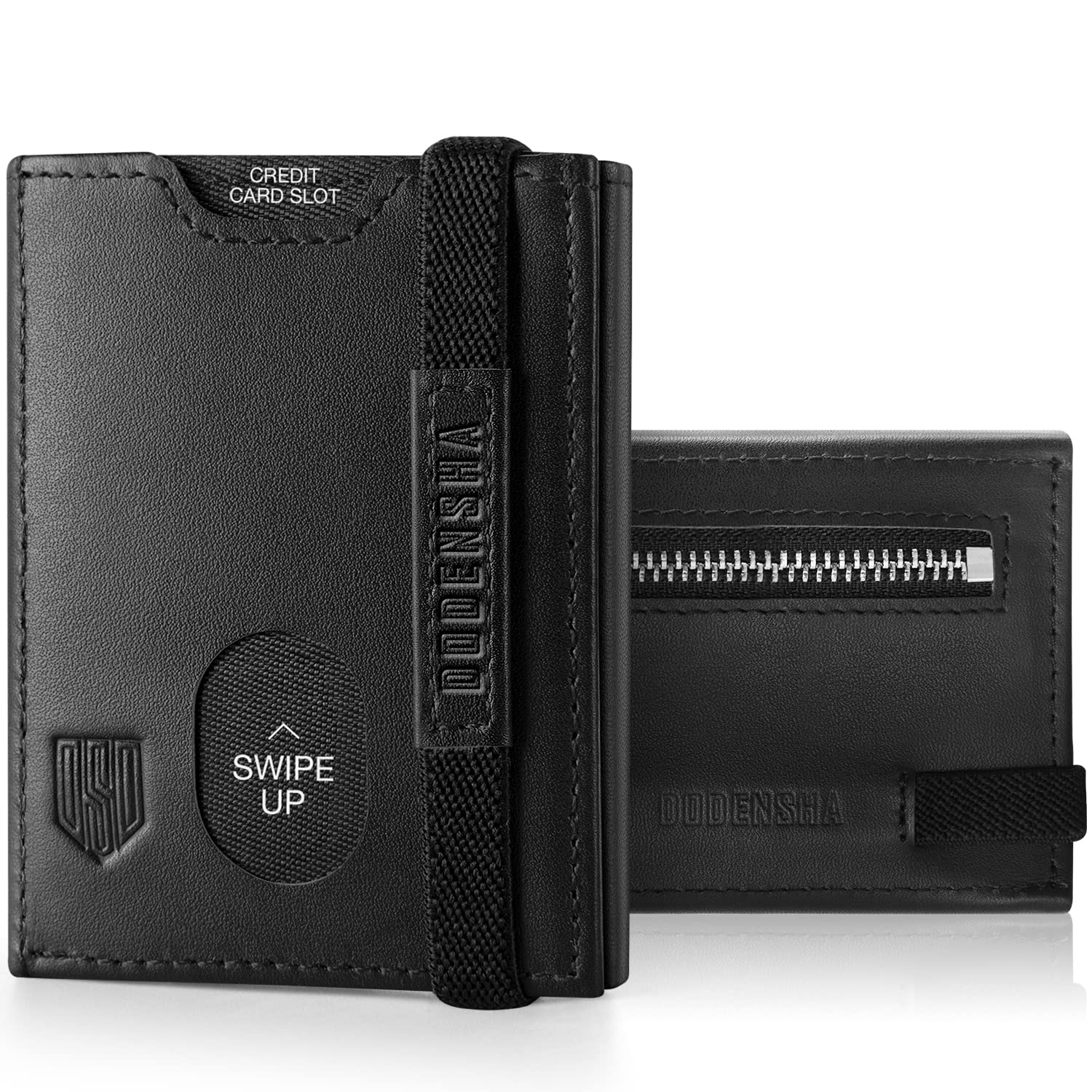 DODENSHAMen's Leather Wallet, Card Holder, Small Men's Wallet, Credit Card Holder Anti RFID with Coin Pocket, 1 Compartments, 6 Card Slots (Black)