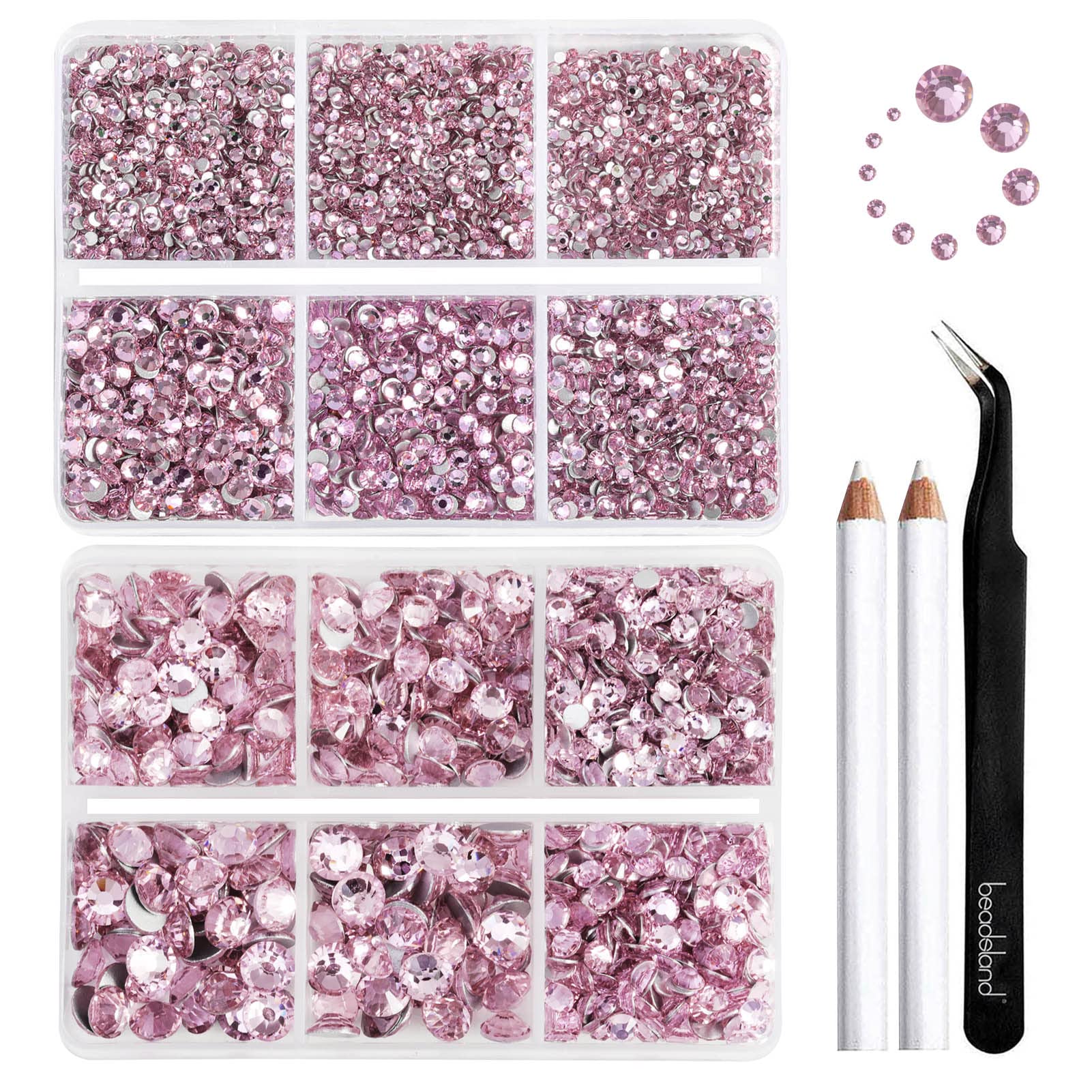 Beadsland Flatback Rhinestones, Light Pink, 8300pcs Mixed 10 Sizes