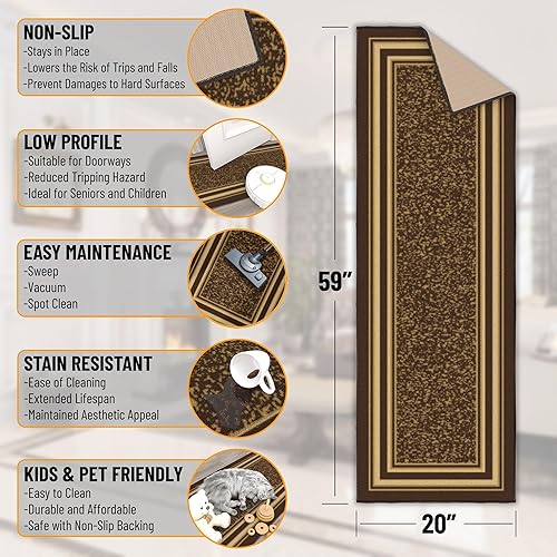 Miniatura 2 de Ottomanson colección Ottohome tapete camino de color estilo contemporáneo con bases antiderrapante parte trasera de hule Polipropileno Marrón