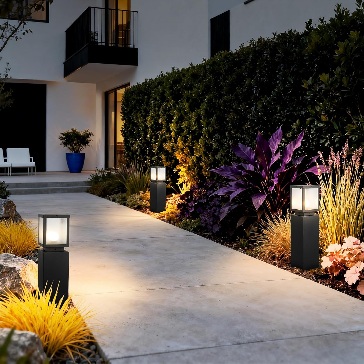 Outdoor Landscape Path Light Modern Black Waterproof Bollard Light Outside Housing Pathway Light Aluminum Walkway Lighting Hardwired E26 Sideway Post Pole Lighting Patio Porch Exterior Lawn Floor Lamp