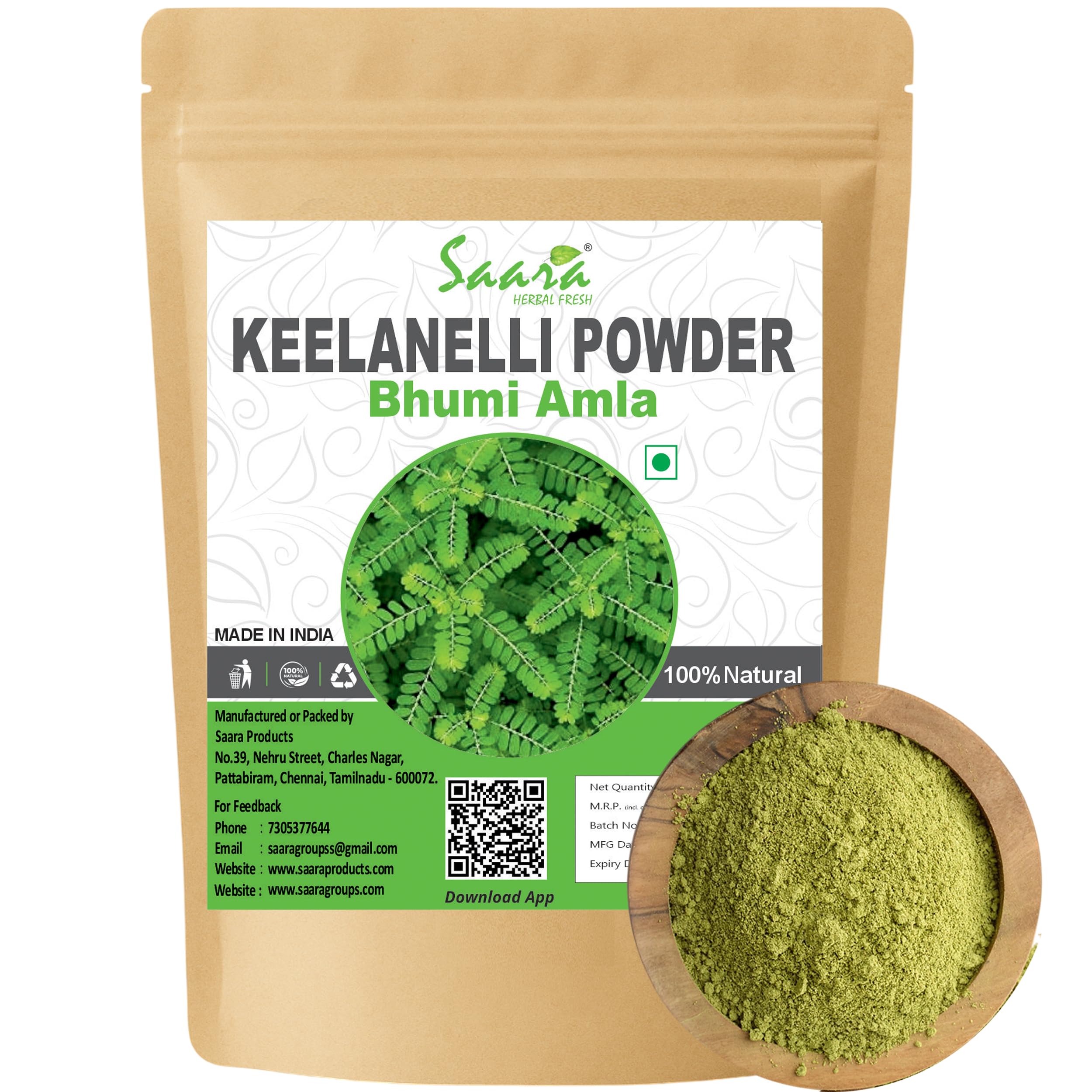 Saara HERBAL FRESH Keelanelli Powder 101g | Bhumyamalaki | Phyllanthus Niruri | Nela usiri Powder (Pack of 1 x101g)