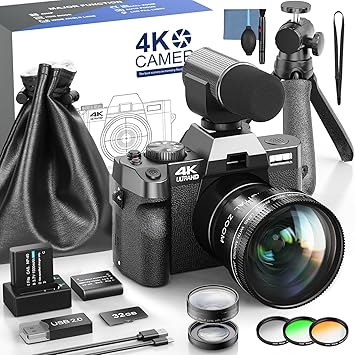 4K Digital Cameras for Photography - 48MP Travel Photography & YouTube Vlogging Camera, 16X Digital Zoom, Autofocus Compact Camera for Travel Includes 32GB SD Card and Wide Angle Macro Lens,S100-DP