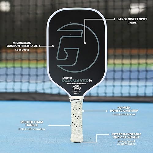 Miniatura 2 de GAMMA Rainmaker - Paleta de pickleball ligera, grande, cara de fibra de carbono de microcuentas para mayor giro y control, peso de giro