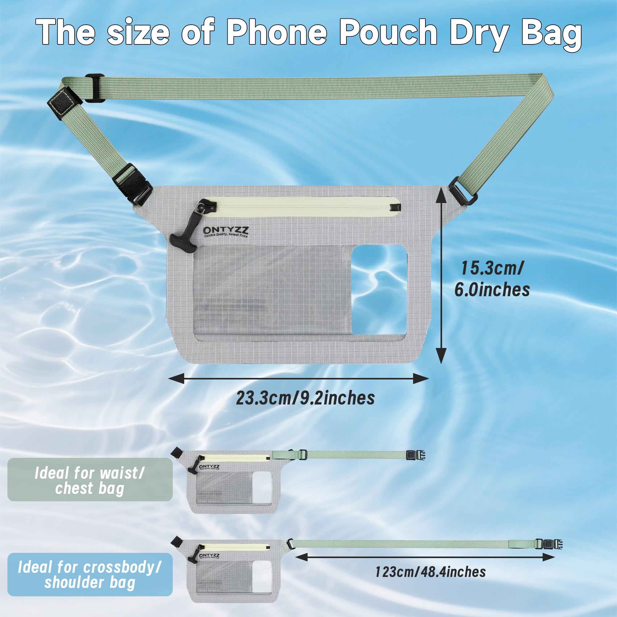 IPX8 Sac Banane Imperméable 2 Pièces Pochette Etanche avec Sangle Hanche Réglable Grande Capacité Ecrans Tactiles Pochette Téléphone Portable pour Sports Nautiques Natation Plage Sorties en Bateau
