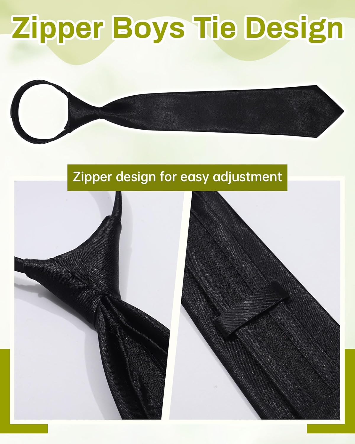 Kajeer Boys Tie Pre-tied,Kids Necktie Tie Adjustable Solid Color Zipper Tie for Formal Wedding School Graduation - Image 3