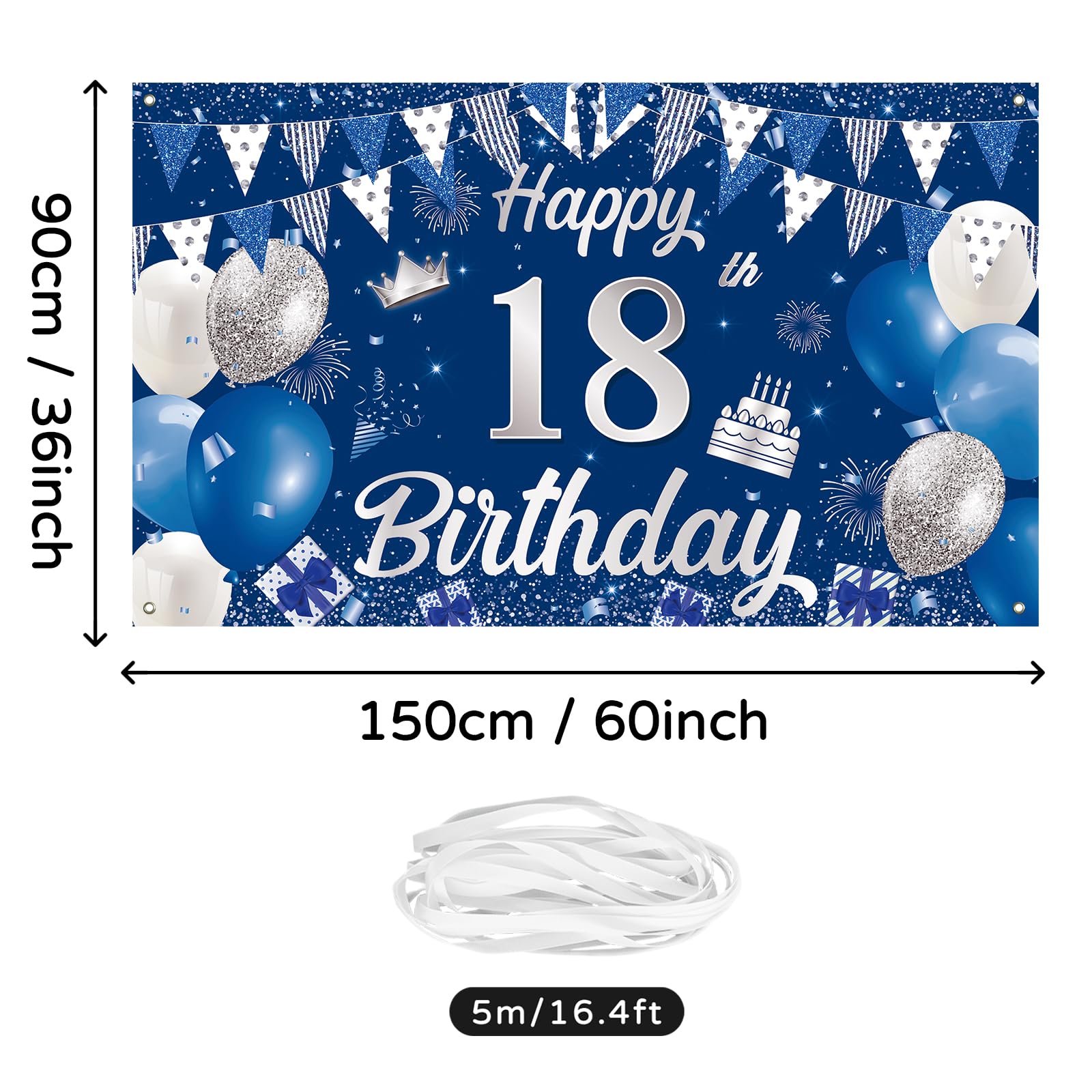 Amscan Striscione In Lamina 18° Compleanno 2,7 M | Argento Con Scritta Happy 18th Birthday | Decorazione Festa