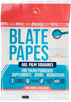 Blate Papes Edible Film Squares, 200 Count [Refill Pack] | Gel Films for Taking Herbs and Supplements