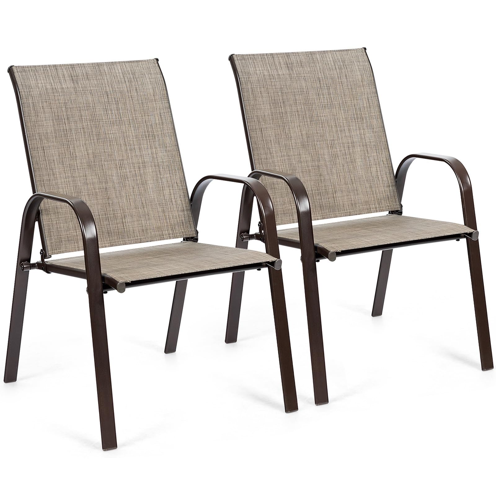 COSTWAY Set of 2 Patio Chairs, Portable High Back Garden Dining Chairs with Armrests, Outdoor Steel Frame Camping Chairs for Deck, Balcony, Yard and Beach (Mix Grey)