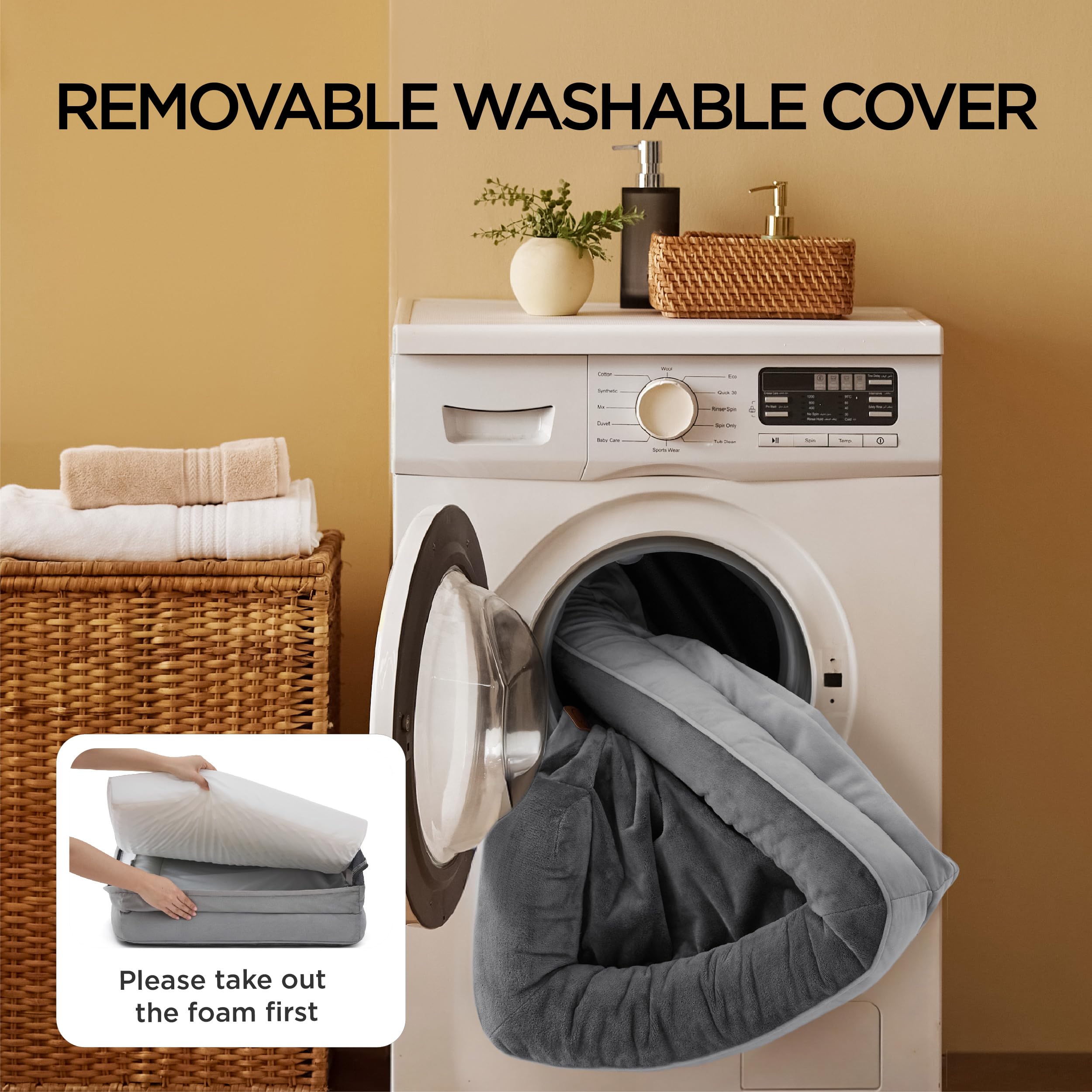 Bedsure Letto per Cani Grande 89x63x18cm - Divano per Cani Taglia Gande in Uovo Foam, Colore Grigio, Cuscino per Cani Sfoderabile e Lavabile