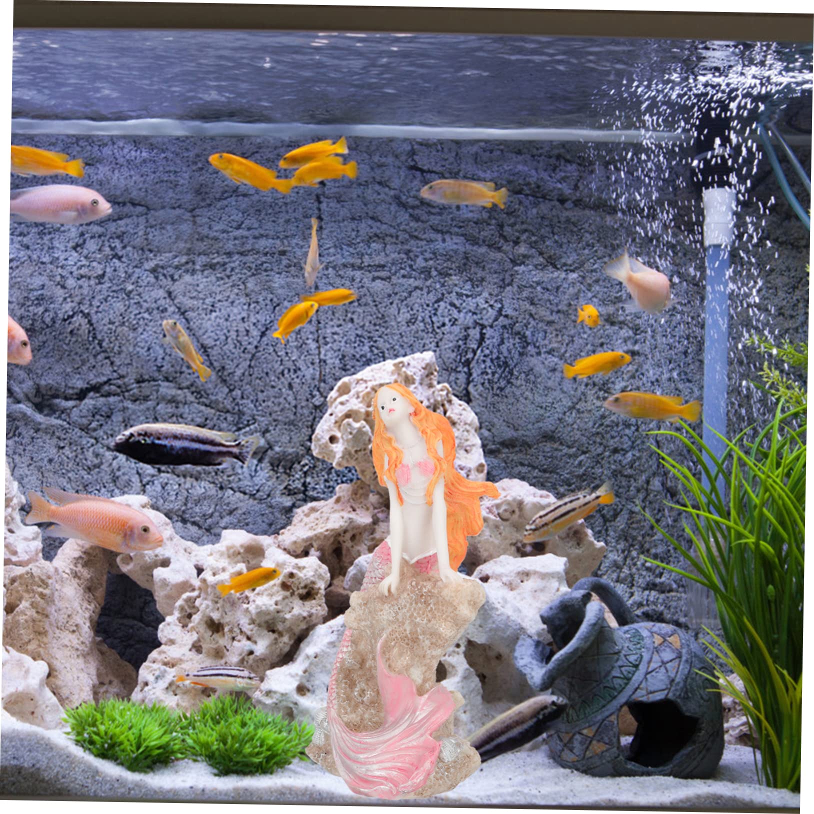 Cabilock 2 Pezzi paesaggio del serbatoio di pesce arredamento ornamento sirena in resina per acquario decorazioni artigianali in resina fornitura acquario sirena paesaggistica acquario rosa