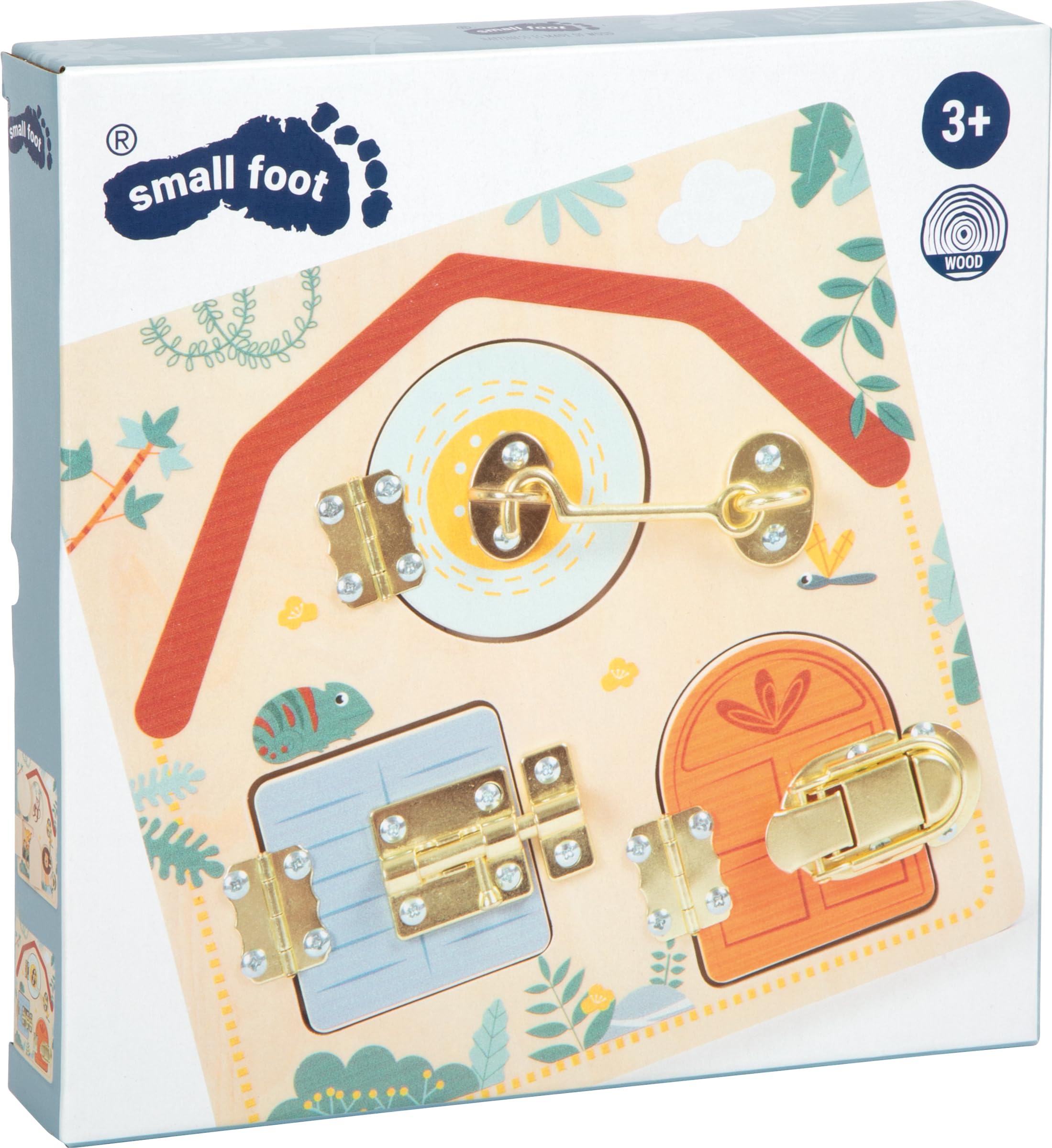 Small Foot Latch and Lock Motor Activity Board Safari, wooden toy with various latches, for ages 3+ years, 12460 - Image 2