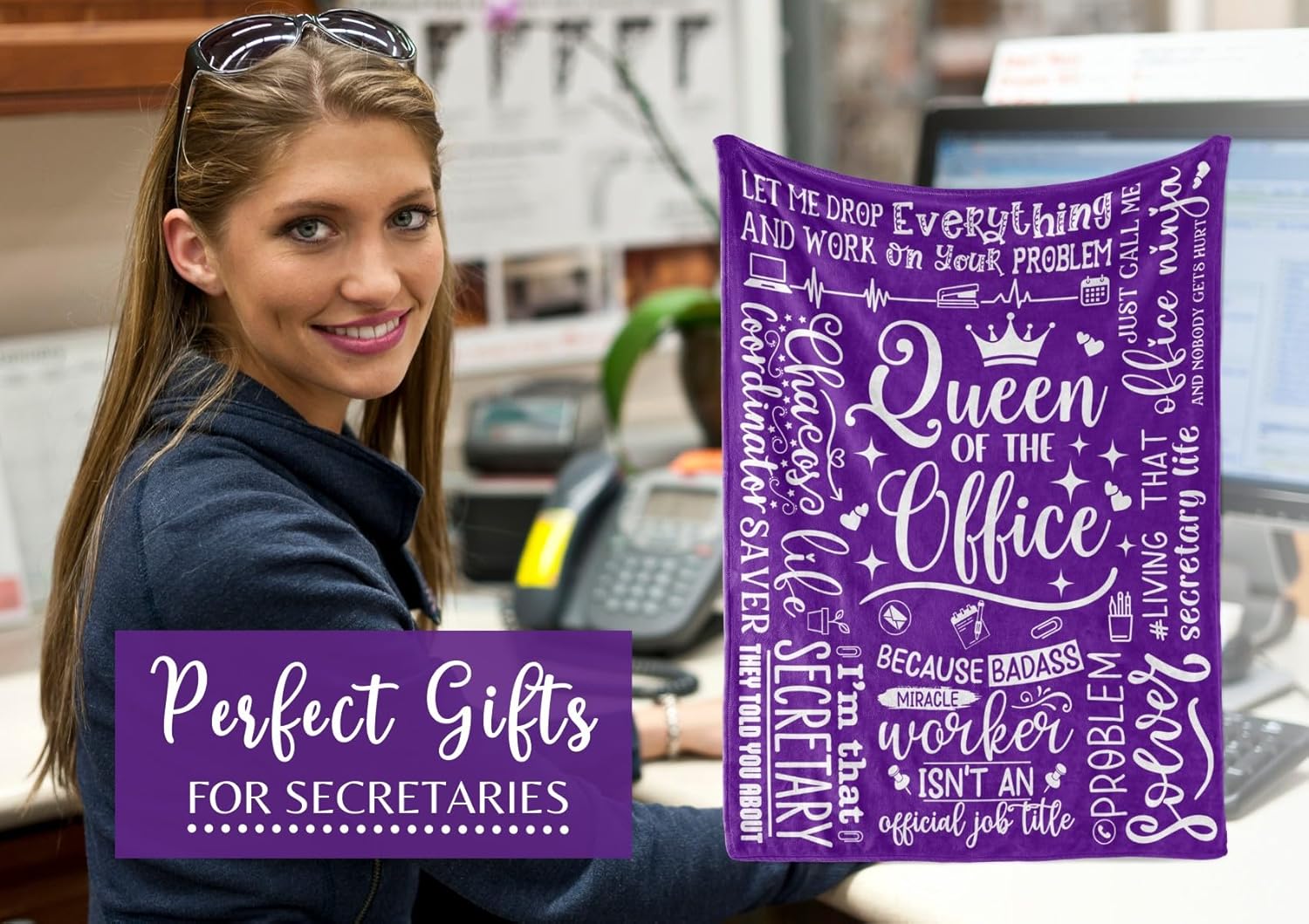 Secretary Gifts for Woman, Throw Blanket for Secretaries' Day Administrative Professional Day Gifts for Appreciation, Christmas, Birthday - 50" x 65" Queen of The Office - Image 2