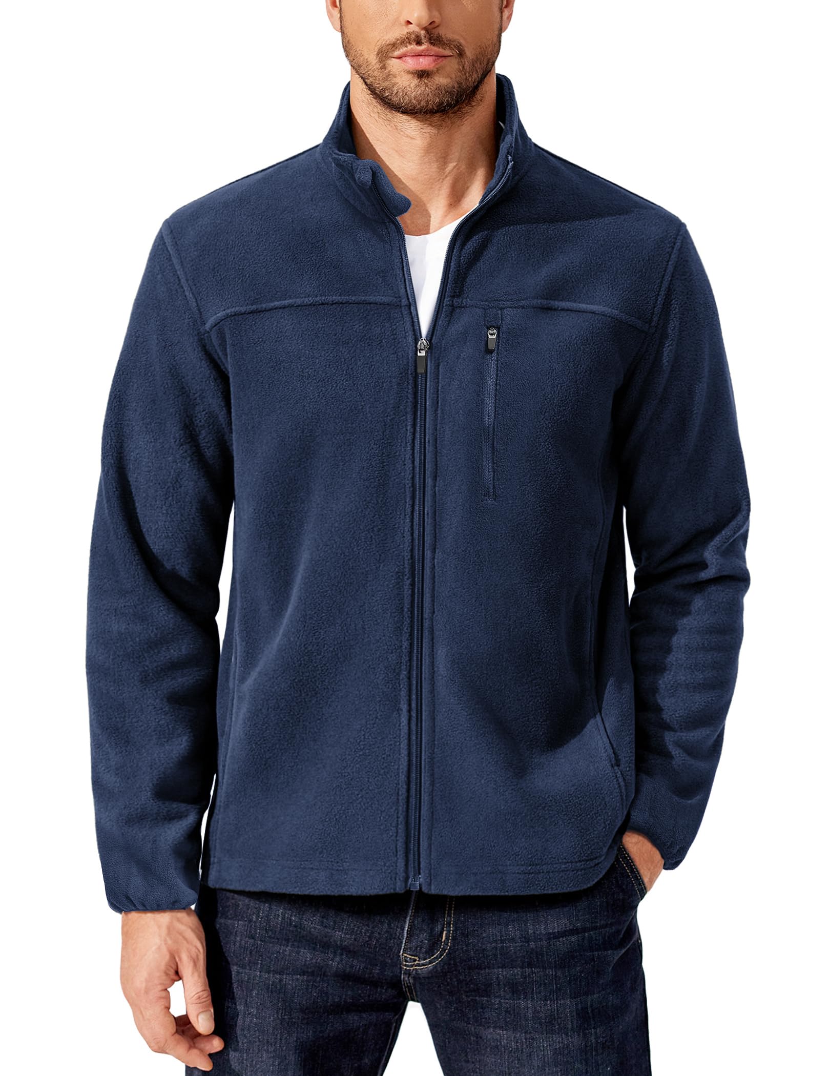 PINSPARK Fleecejacke Herren Stehkragen Full Zip Winterjacke Outdoor Leichte Fleece Jacke Trekking Laufen Wanderjacke Warm Strickjacke Übergangsjacke Mehrere Taschen