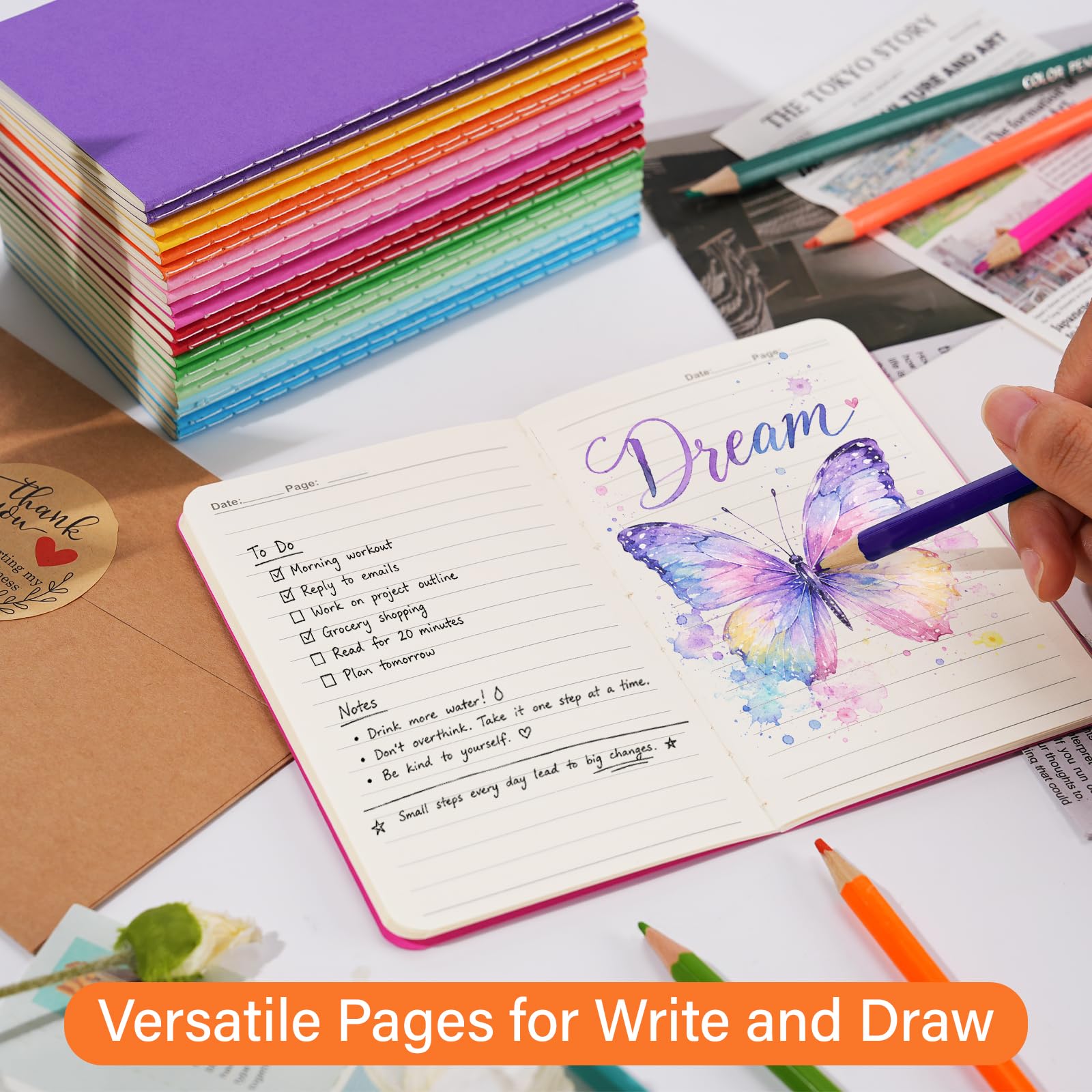 Gwybkq Cuadernos pequeños a rayas a granel, paquete de 120 mini blocs de notas de bolsillo, libros de cubierta colorida para niños, estudiantes, regalos a granel de 3.5 x 5.5 pulgadas, 30 hojas/60
