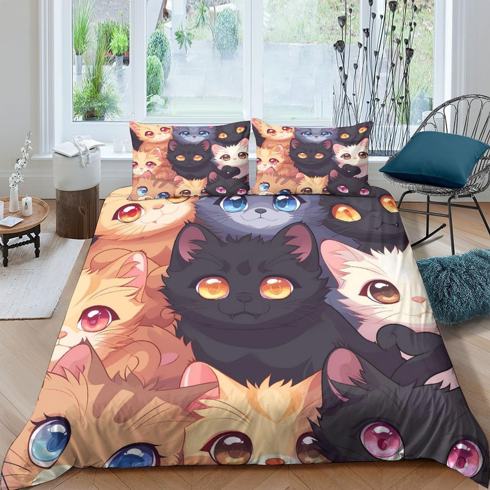 Ctjqhvkz Style-1 3D Printed Cartoon Cat Fitted Sheet Microfiber Soft Colorful Kitten Bed Cover For Bedroom Dorm Mattress Protection Decor Single（135X200cm）