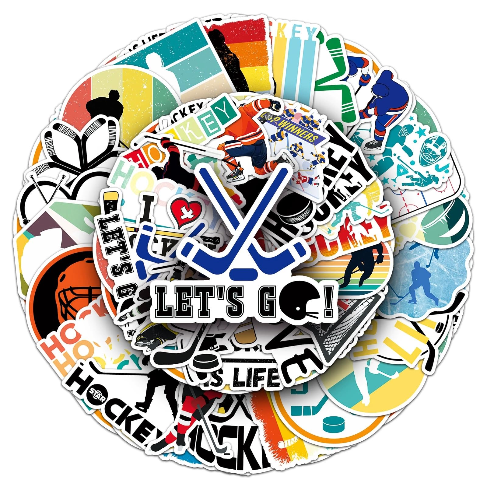 LYunMu 50 Pcs Multicolor Hockey Stickers, Modern Style, Smooth Flat Surfaces, Polyvinyl Chloride, Outdoor Usage โ image 1