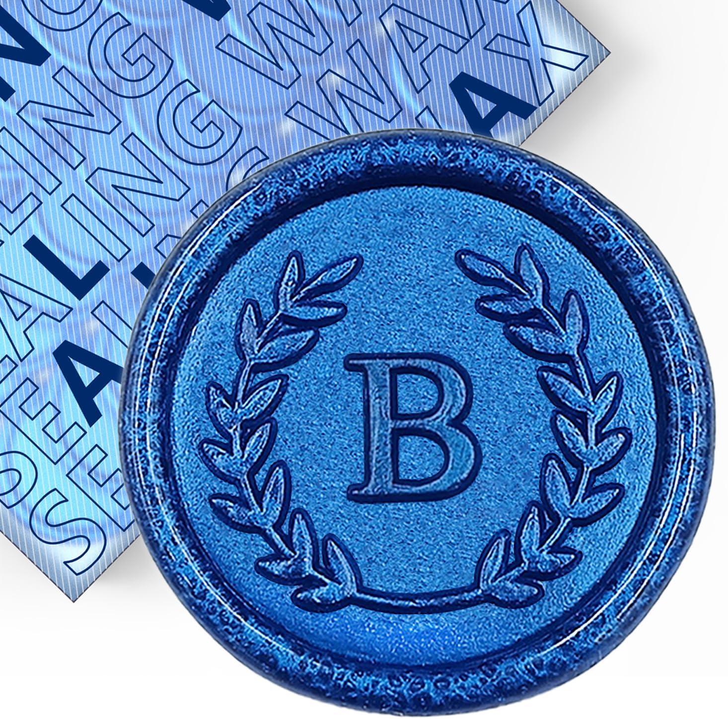 100Pcs Blue Letter B Adhesive Wax Seal Stickers, Hand-Made, No Need Seal Stamp, Tear and Use Wax Stickers for Wedding Invitations, Envelopes, Christmas Gift