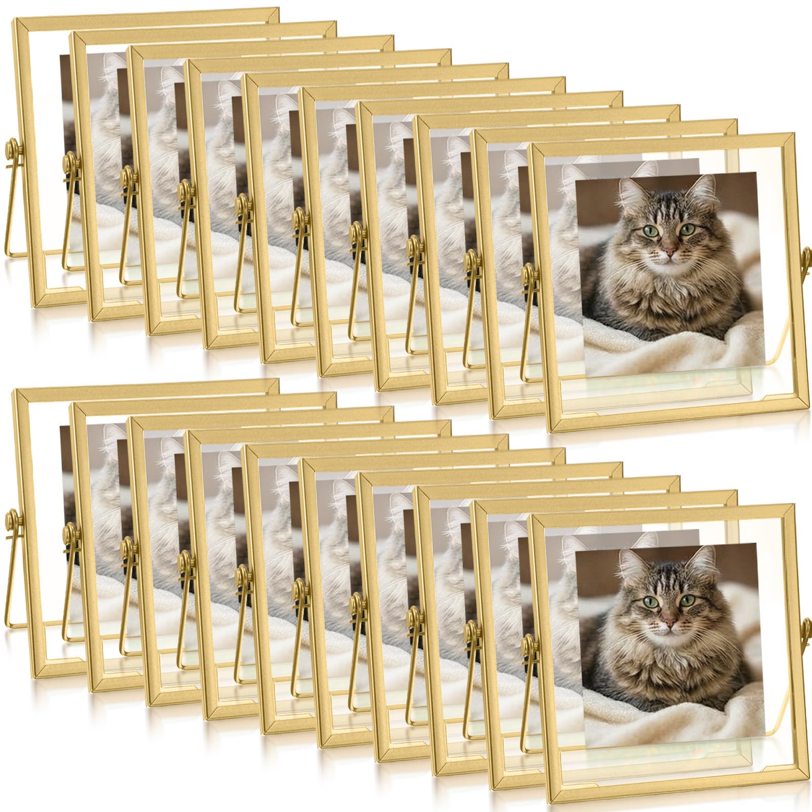 Photo 1 of AceOrbit 20 Pack 6 x 6 Inches Gold Floating Frame for Photo 4 x 4 Inch Glass Floating Picture Frame Collection Vintage Metal Minimal Ornate Easel for Wedding Gift Pictures Desk Tabletop Display