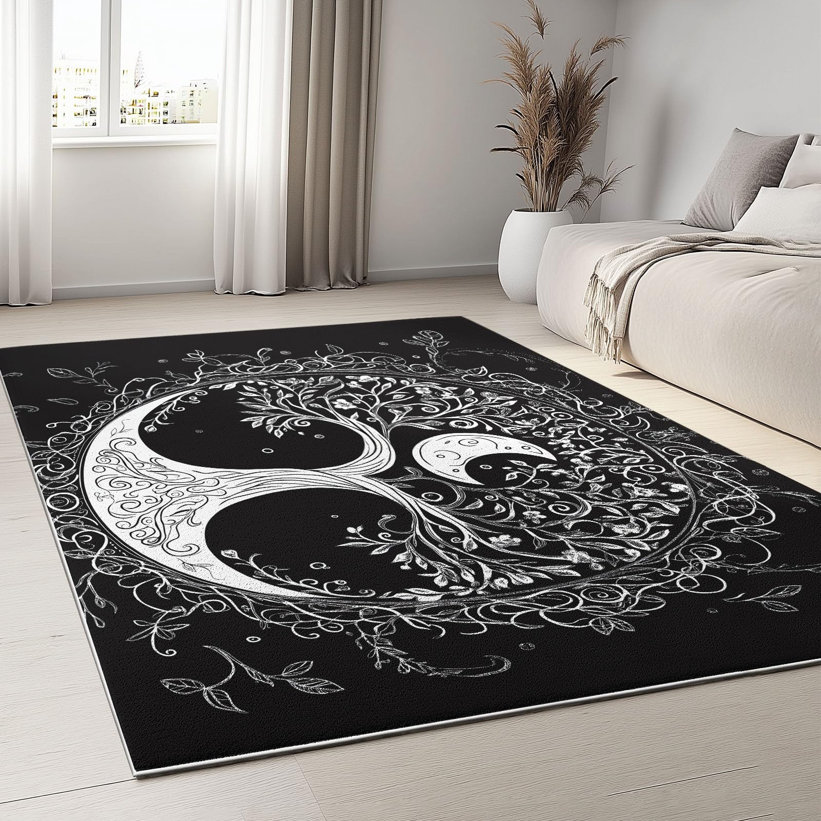Tapis salon noir 80x150 antidérapant arbre de vie mystique pour chambre
