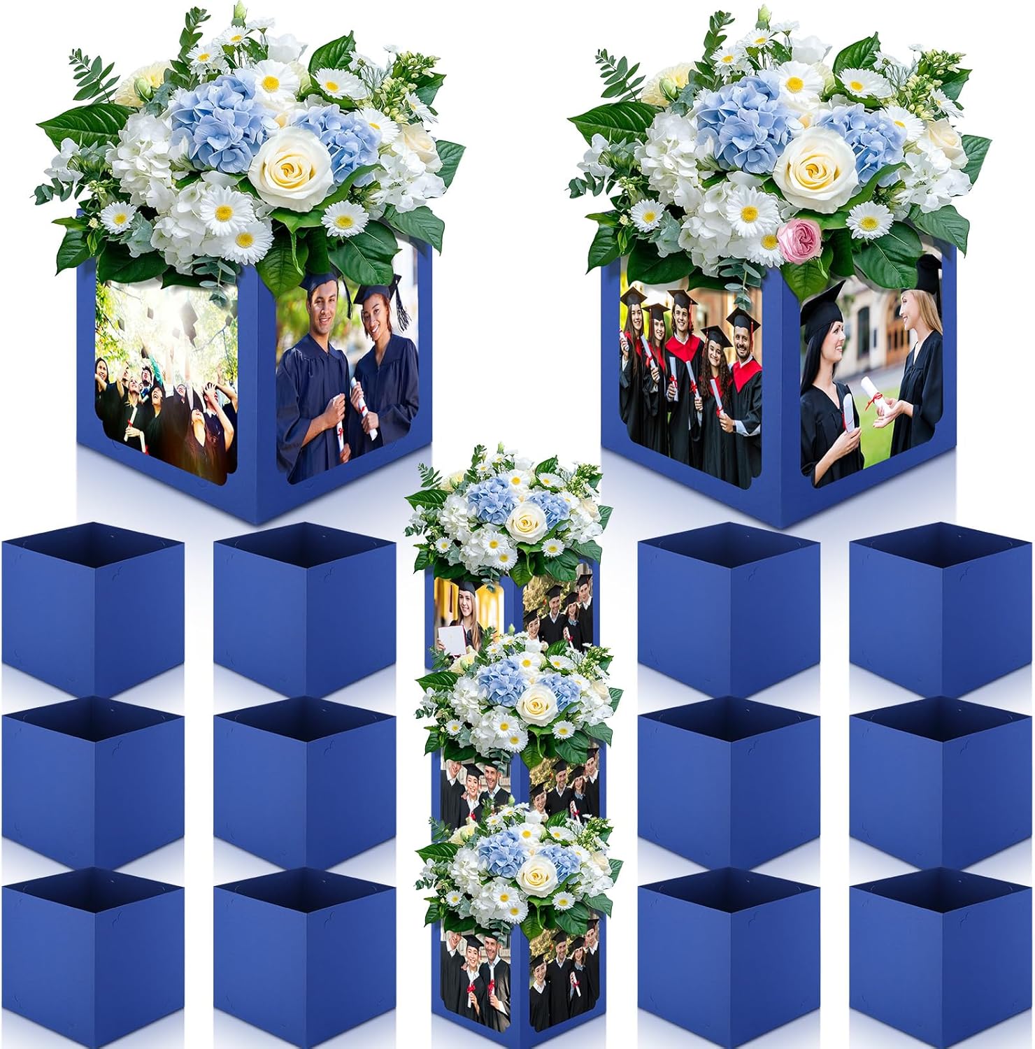 18 Pcs Graduation Photo Box Centerpieces Table Photo Display Frames for 6 x 4 Inch Pictures Graduation Party Table Decorations and Congrats Grad Gifts (Blue)