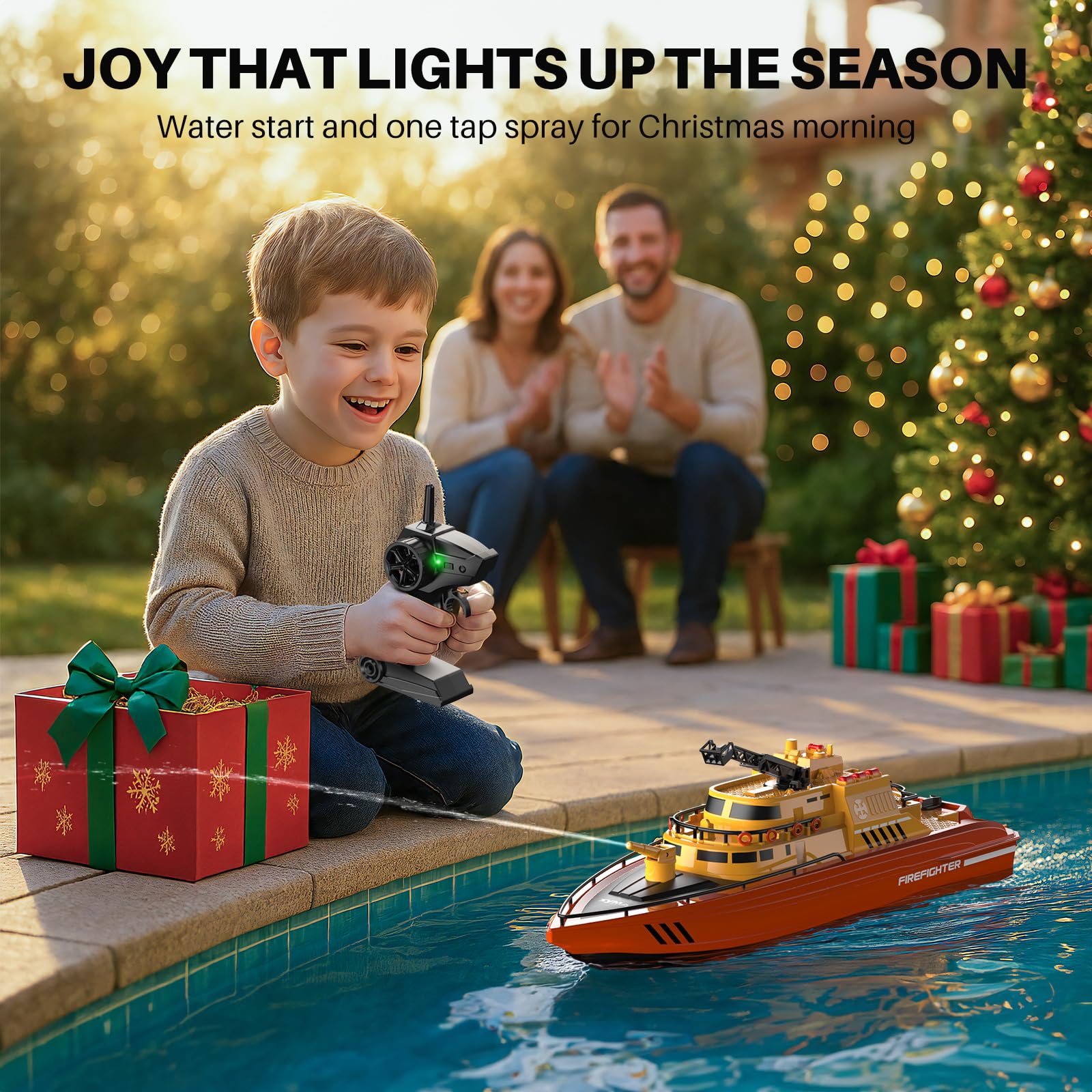 SYMA Remote Control Boat, Big RC Boat Firefighter for Kids 8-12 with 40 Mins Run Time (2 Batteries), One-Key Water Spary, 15 km/h High Speed and Low Battery Warning, Pool Toys for Boys Girls