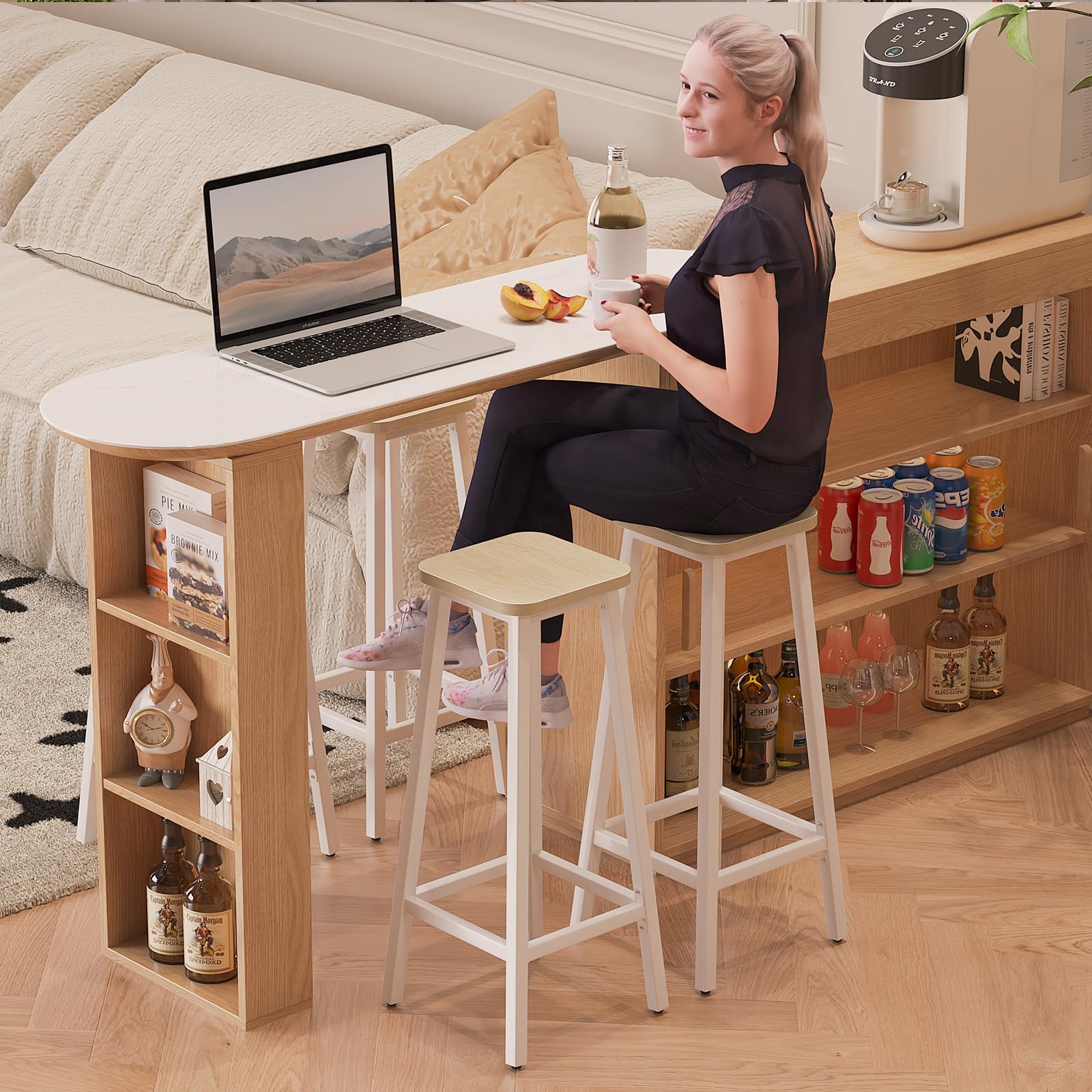 YMYNY Taburetes de Bar, Taburete de Cocina con Reposapiés, Taburete de Bar de Estilo Industrial, Adecuado para Restaurante, Bar y Sala de Fiestas, 29.5 x 29.5 x 70CM Color Natural HBS511R