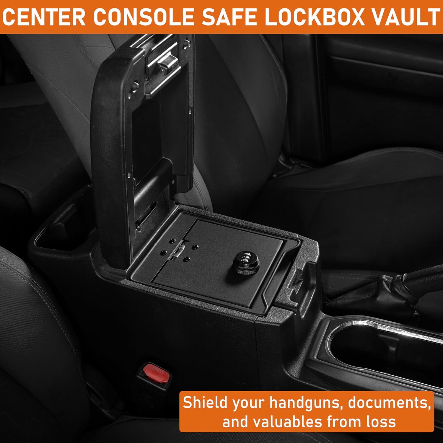 Hooke Road Tacoma Center Console Safe Lockbox Insert Armrest Storage for 2016-2023 Toyota Tacoma 3rd Gen Pickup Truck, Heavy Duty Black Steel Password Lock Box Vault